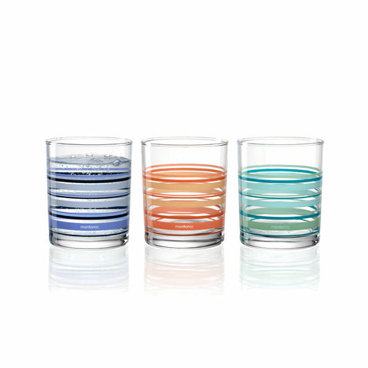 montana Trinkglas :new stripes 3er Set, Becher gestreift, Kalk-Natron-Glas, Mehrfarbig, 240 ml, 046010