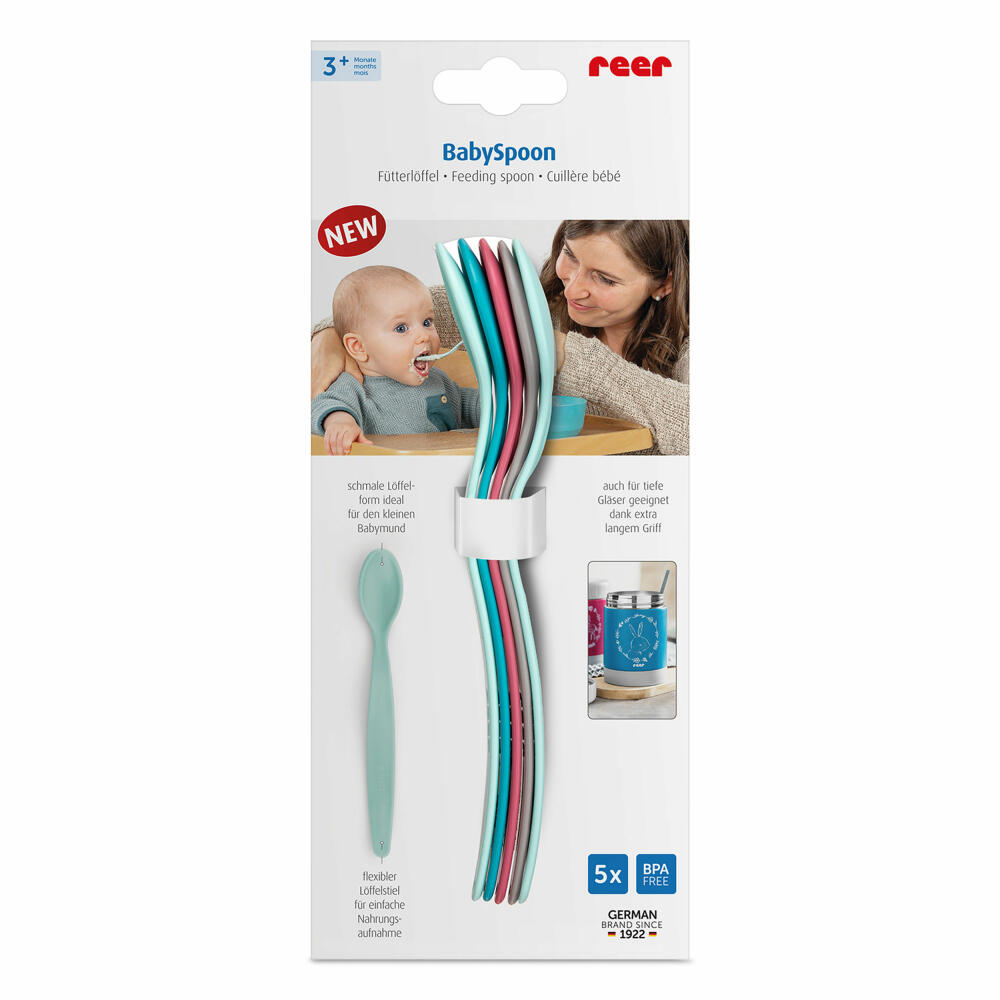 reer BabySpoon feeding spoon, set of 5, baby spoon, baby spoon, with long handle, 23022