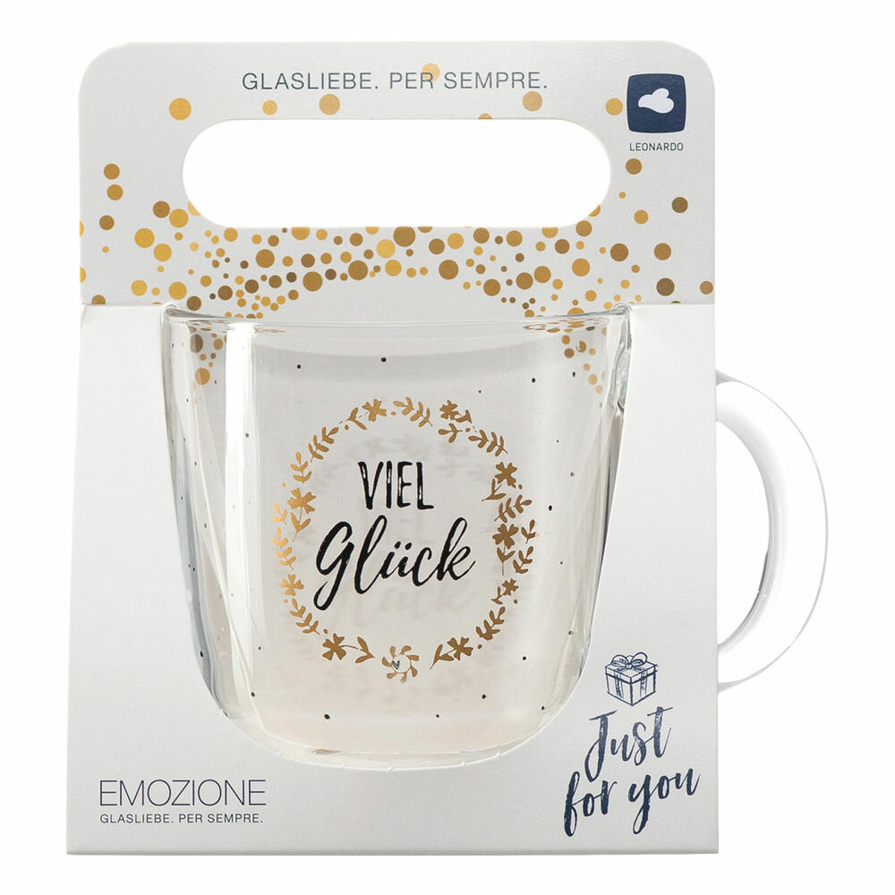 Leonardo Tasse EMOZIONE Viel Glück, Kaffeetasse, Becher, Henkelglas, Glas, Mehrfarbig, 300 ml, 046452
