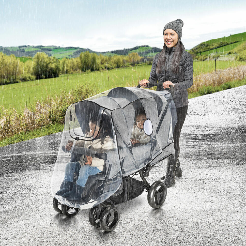 reer RainCover Duo Regenschutz für Geschwisterwagen, Regenverdeck, Regenhaube, Kinderwagen, 73887
