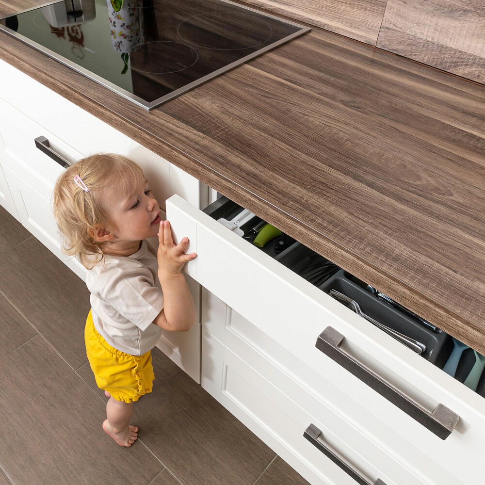 reer cutlery drawer lock, set of 2, drawer lock, child safety lock, child safety lock, white, 71090