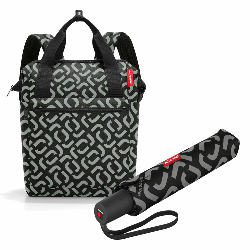 reisenthel allrounder R with umbrella pocket duomatic set, backpack, umbrella, signature black, 12 L, 2-piece.