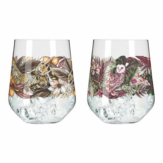 Ritzenhoff Gin-Tumbler Schattenfauna 2er-Set 002, Gin-Becher, Maggie Enterrios, Kristallglas, 710 ml, 3701002