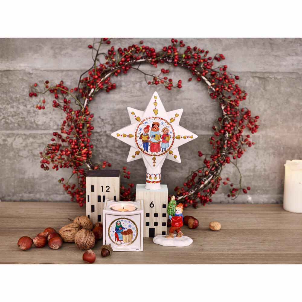 Hutschenreuther Christbaumspitze groß Christbaumschmuck Weihnachtsmarkt, Porzellan, Mehrfarbig, 16.8 cm, 02265-727312-27821