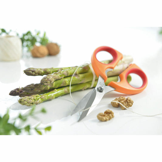 Mastrad kitchen scissors, cooking scissors, multifunctional scissors, scissors, stainless steel, TPR, plastic, orange+raspberry, F24004