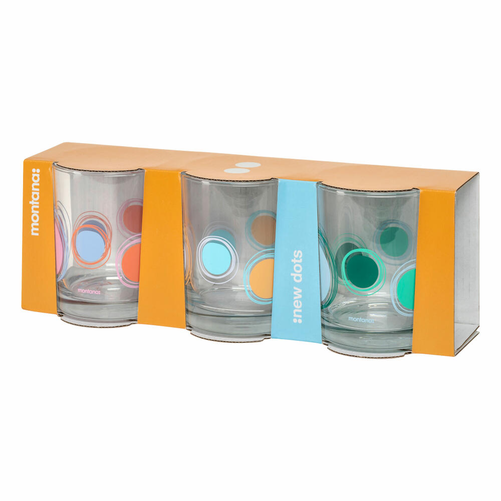 montana Trinkglas :new dots 3er Set, Becher gepunktet, Kalk-Natron-Glas, Mehrfarbig, 240 ml, 046009