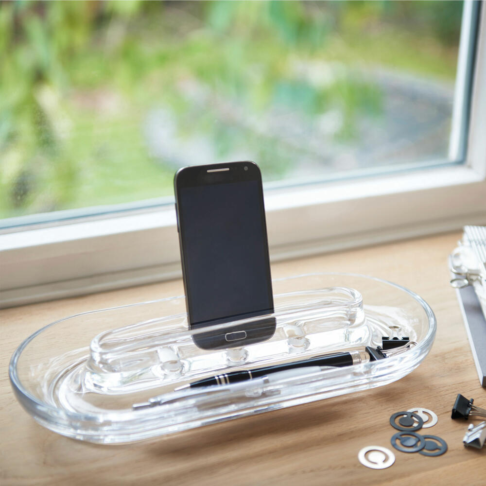 Leonardo Pronto Desktopschale, Smartphone Ablage, Tablet, Stiftablage, Schreibtisch Organizer, Glas, 30 cm, 029646