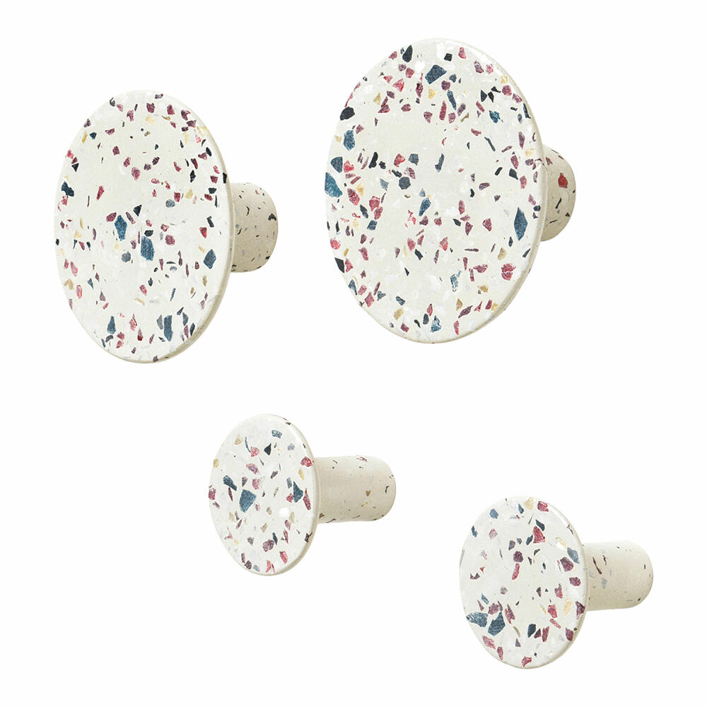 Blomus PONTO Set of 4 wall hooks, hooks, coat hooks, polystone, terrazzo, 8.5 & 5 cm, 65901