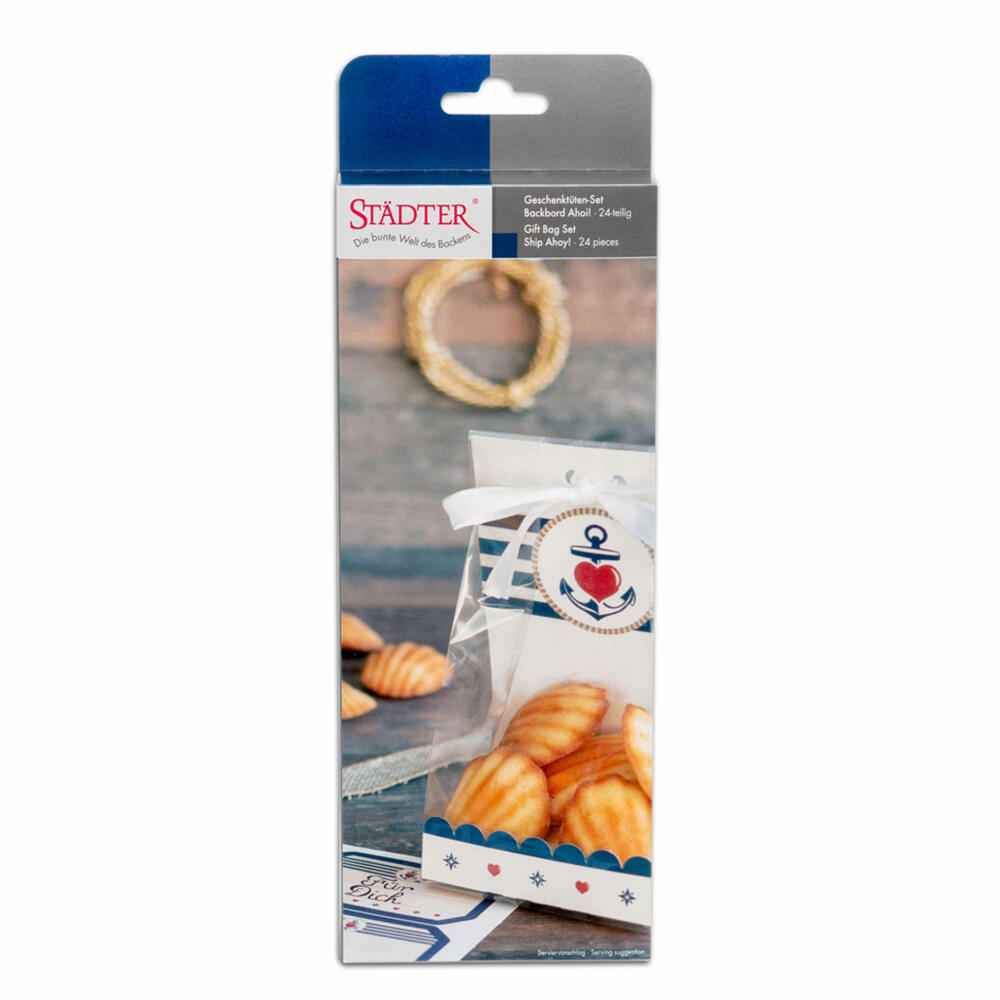 Städter Geschenktüten Backbord Ahoi, 24-tlg., Plätzchen Tüte, Geschenk Tüten, Kekse, Pralinen, Kunststoff, 9 x 25 cm, 337312