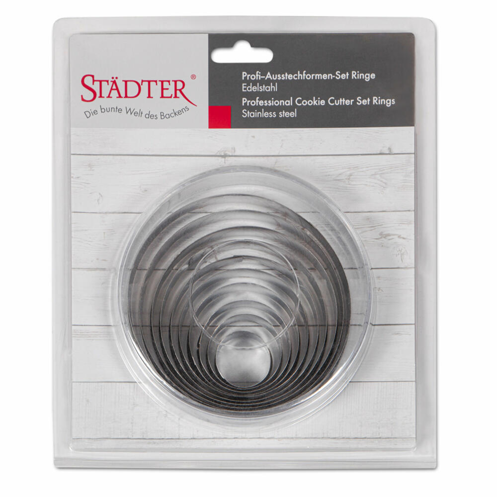 Städter professional cookie cutter rings / circles, 10 pcs., cookie cutter, cookie mold, biscuit, cookies, stainless steel, 008052