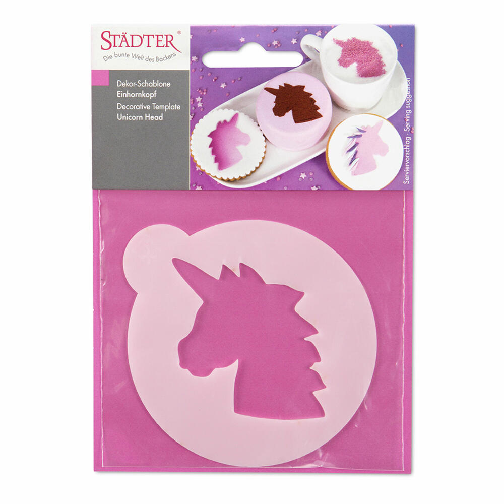 Städter decorative stencils unicorn head, cake stencils, cake decoration, decoration, plastic, Ø 8 cm, 259508
