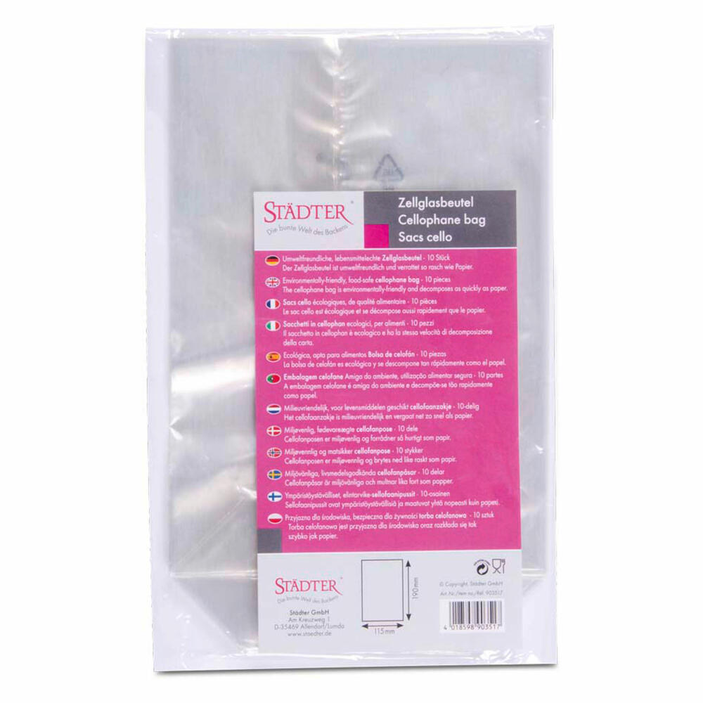Städter Zellglasbeutel, 10er Set, Cellophanbeutel, Kekstüte, Plätzchentüten, Zellglas, 11.5 x 19 cm, 903517