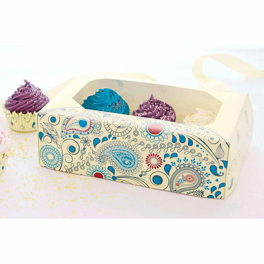 Städter muffin and cupcake box Paisley, set of 2, for 6 muffins, transport box, muffin box, cupcake, cardboard, 24 x 16.5 x 7.5 cm, 336049