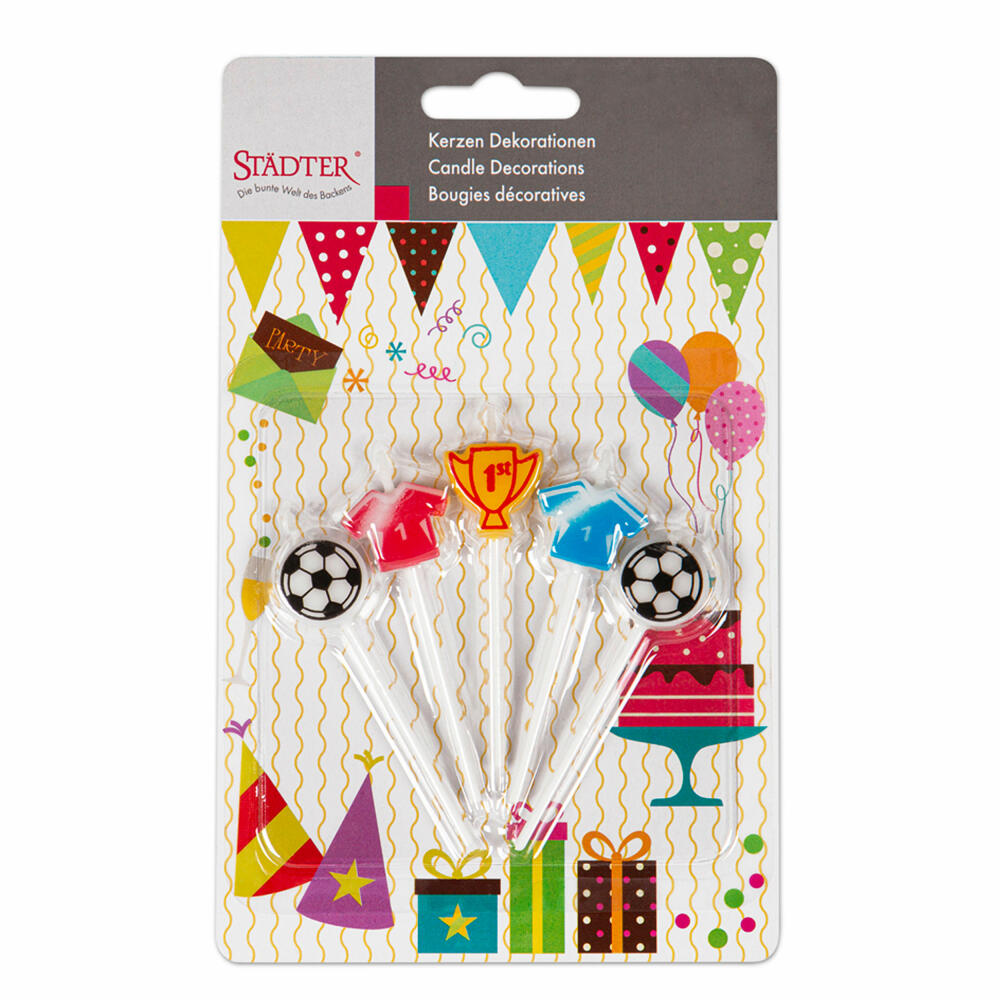 Städter Kerzen Fußball Sticks Set, 5-tlg., Kuchenkerzen, Kuchen, Kerze, Dekoration, Tortendeko, 041264
