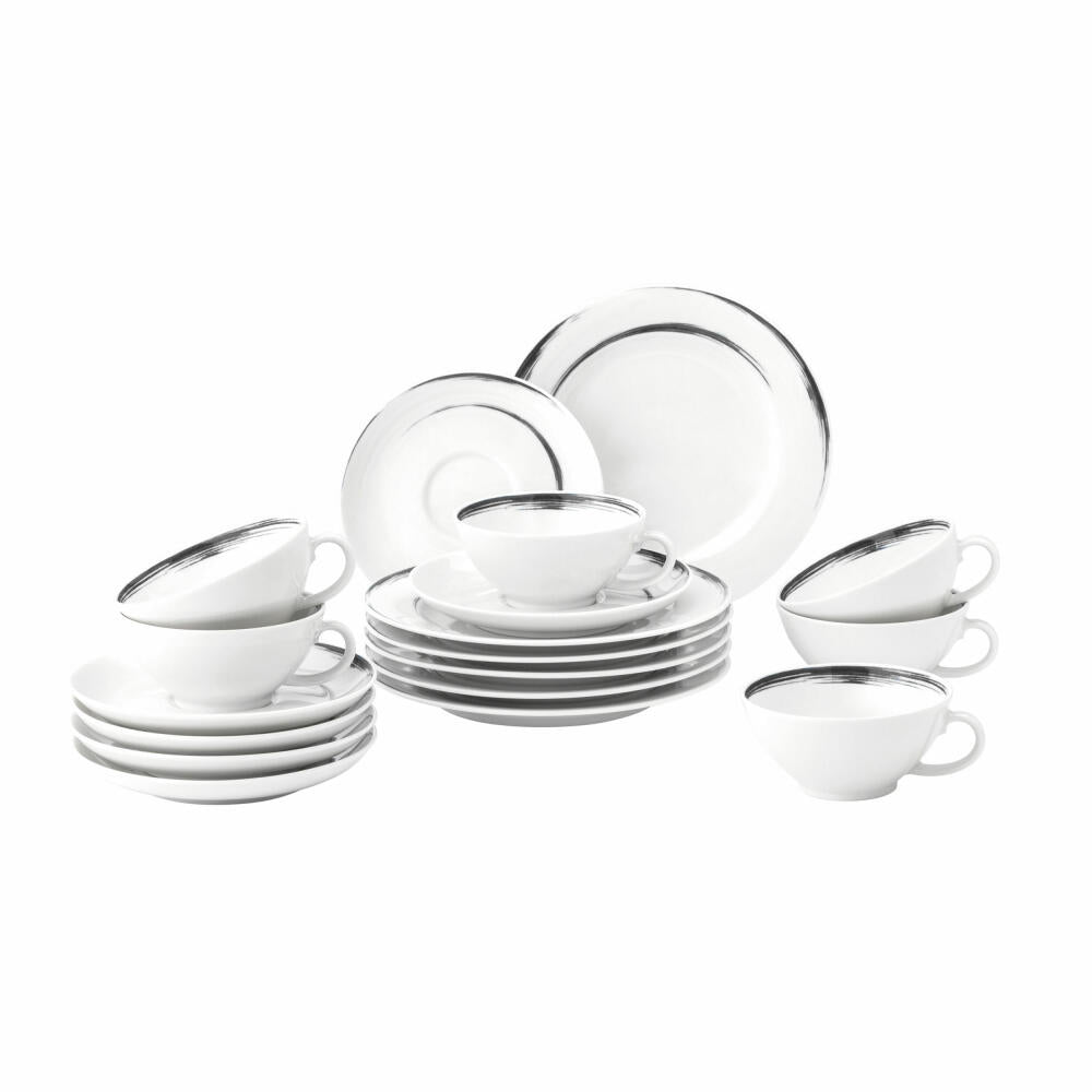 Seltmann Weiden Paso Grey Brush Teeservice, Geschirrset, Service, Geschirr Set, Porzellan, Grau, 18-tlg., 1745622