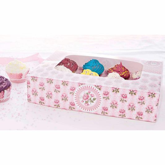 Städter muffin and cupcake box rose garden, for 12 muffins, transport box, muffin box, cupcake, cardboard, 33 x 16.5 x 7.5 cm, 336070