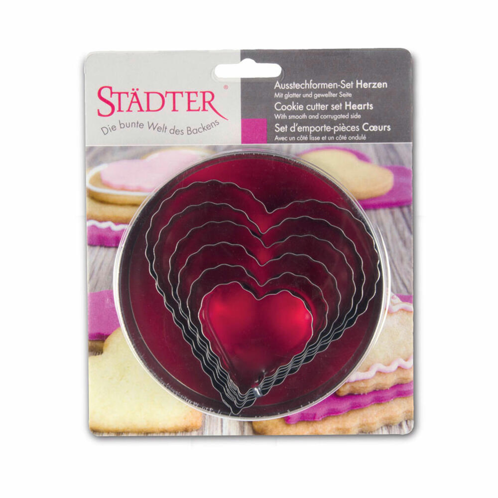 Städter cookie cutter heart set, 6 pcs., cookie cutter, cookie mold, biscuit, cookies, stainless steel, 008182