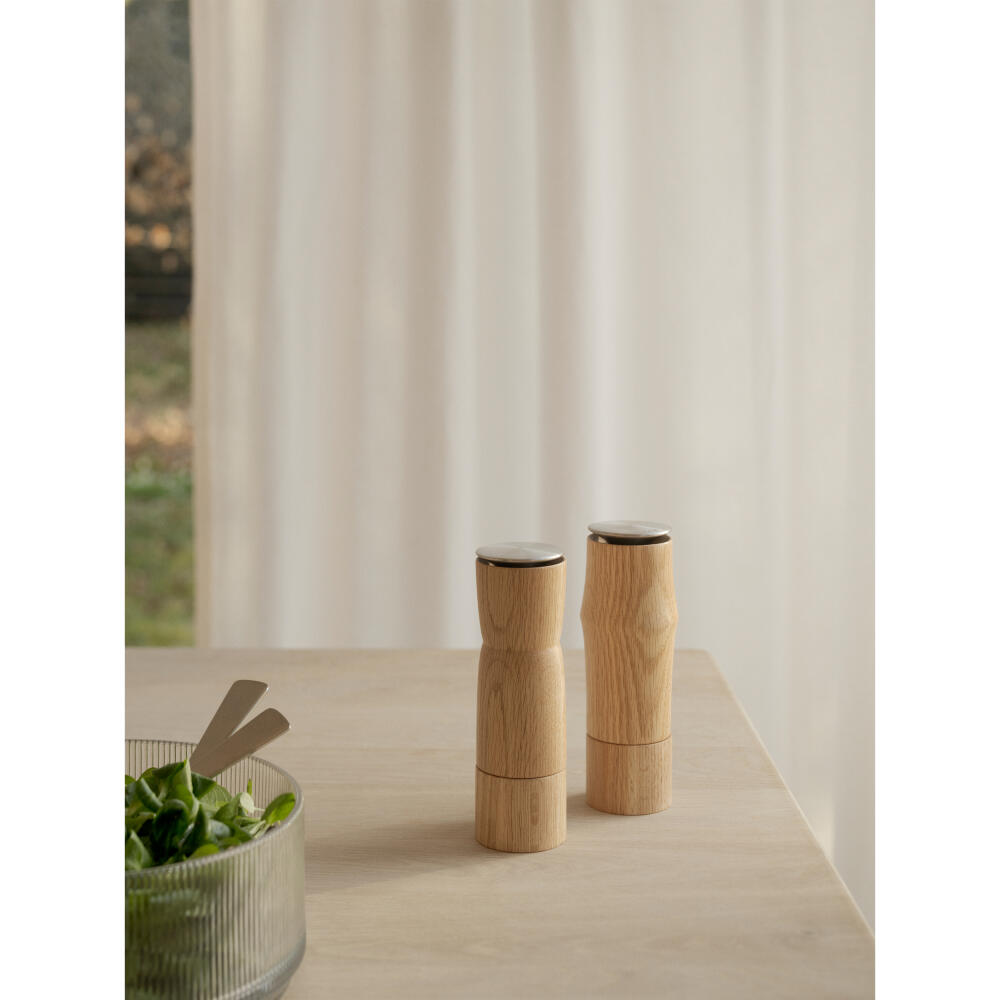Stelton Salz & Pfeffermühle Storm, Gewürzmühle, Edelstahl, Kunststoff, Keramik-Mahlwerk, Aluminium, Holz, Braun, 1560