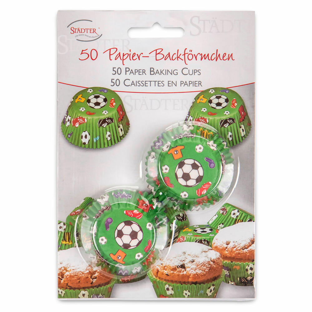 Städter Papier-Backförmchen Fußball Mini, 50 Stück, Papierförmchen, Backform, Muffinförmchen, Papier, 335332