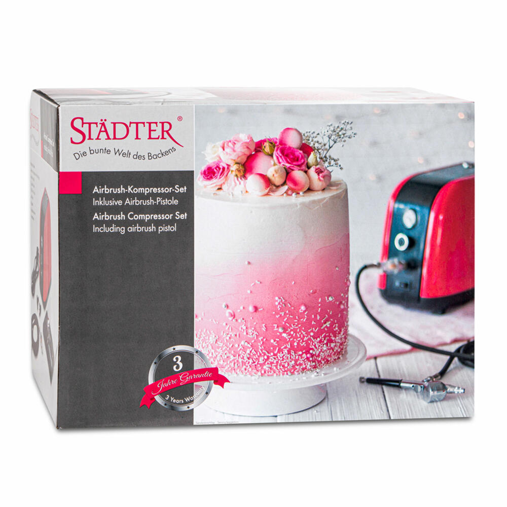 Städter Airbrush-Kompressor Set, 10-tlg., Backen, Torte Dekorieren, Kuchendekoration, 330115