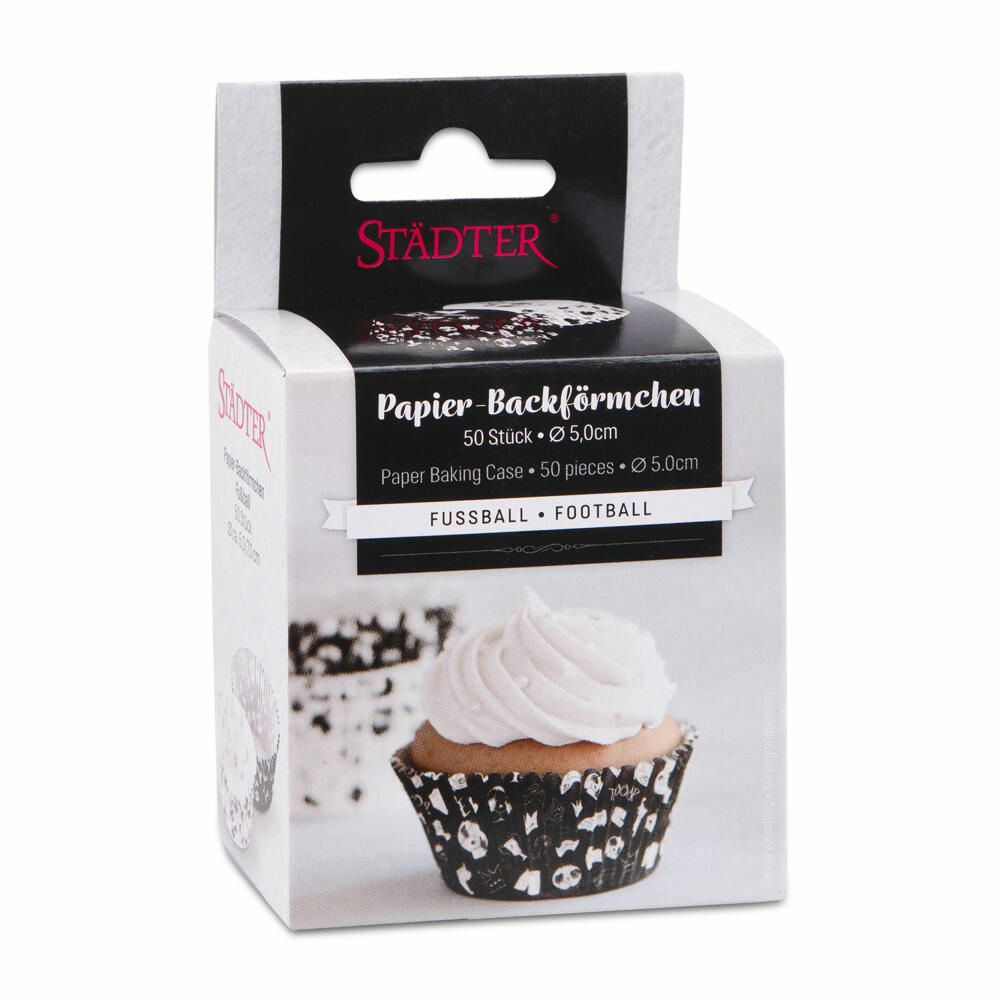 Städter Papier-Backförmchen Fußball Maxi, 50 Stück, Papierförmchen, Backform, Muffinförmchen, Papier, 337480