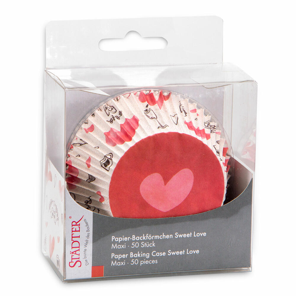 Städter Papier-Backförmchen Sweet Love Maxi, 50 Stück, Papierförmchen, Backform, Muffinförmchen, Papier, 337442
