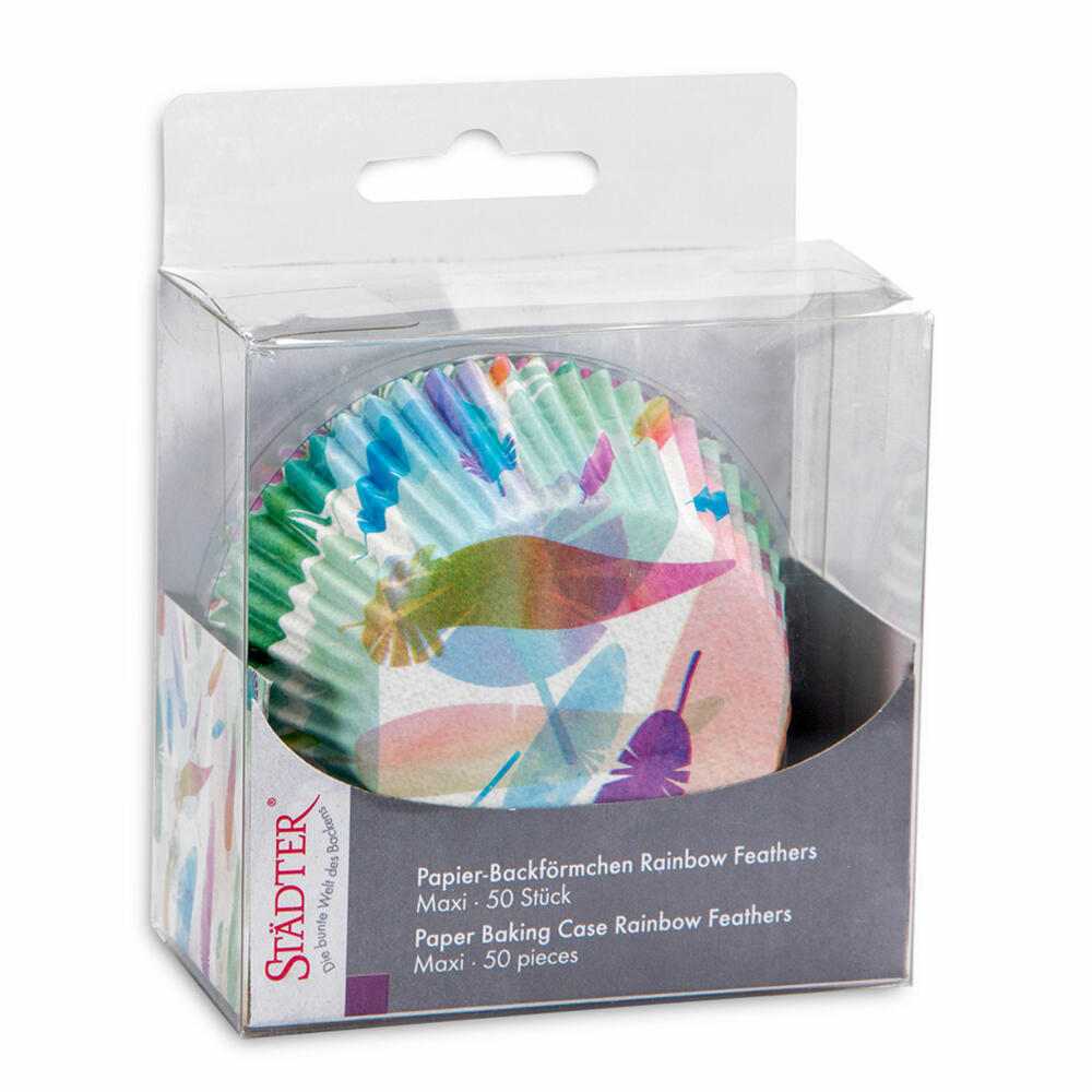 Städter Paper Baking Cups Rainbow Feathers Maxi, 50 pieces, paper cups, baking pan, muffin cups, paper, 337404