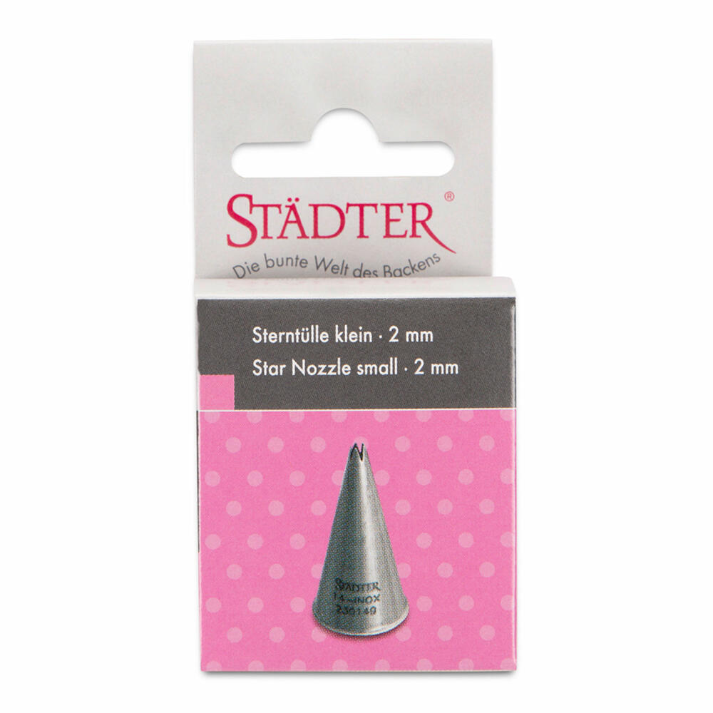 Städter Fine Line Star Nozzle #14 Small, Piping Nozzle, Decorating Nozzle, Baking Accessories, Stainless Steel, 2 mm, 230149