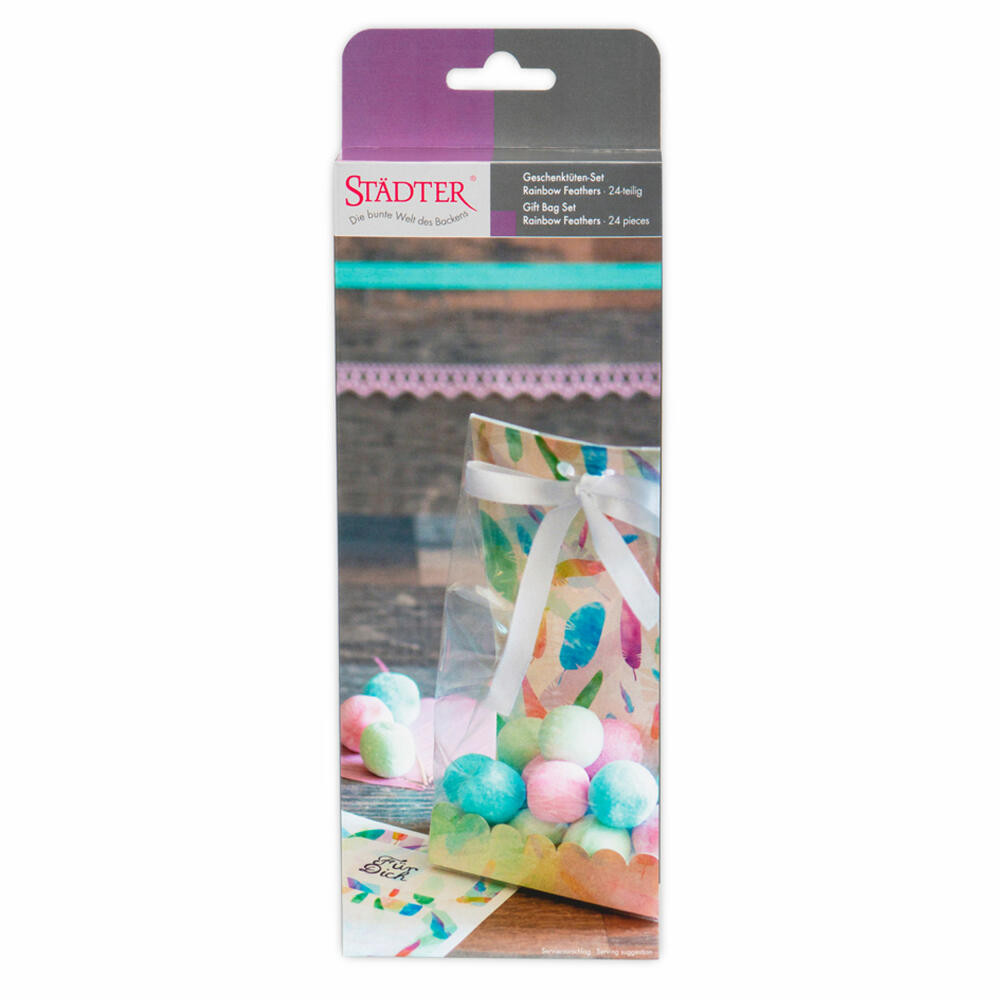 Städter Geschenktüten Rainbow Feathers, 24-tlg., Plätzchen Tüte, Geschenk Tüten, Kekse, Pralinen, Kunststoff, 9 x 25 cm, 337435