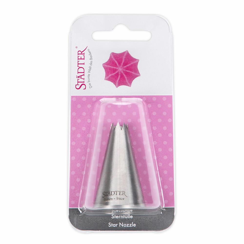 Städter Fine Line star nozzle large, piping nozzle, decorating nozzle, baking accessories, stainless steel, 9 mm, 225091