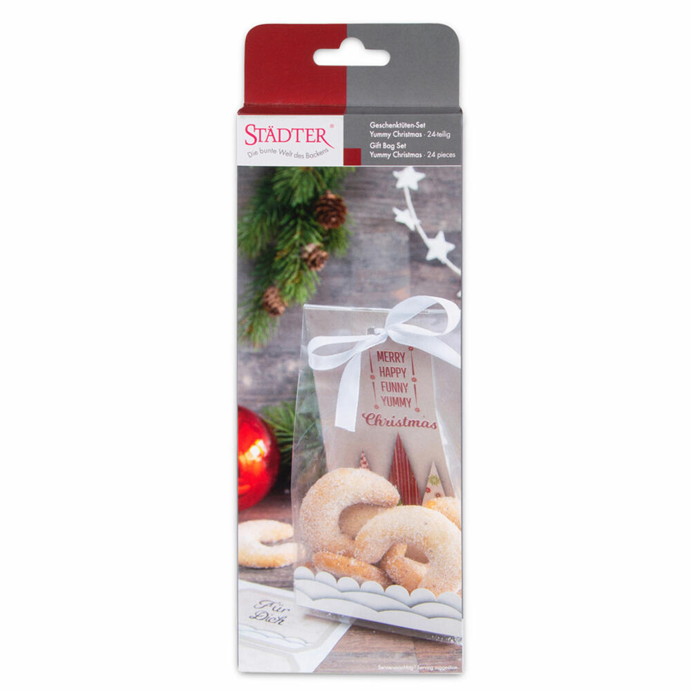 Städter Geschenktüten Yummy Christmas Set, 24-tlg., Plätzchen Tüte, Geschenk Tüten, Kekse, Pralinen, Kunststoff, 9 x 25 cm, 337275