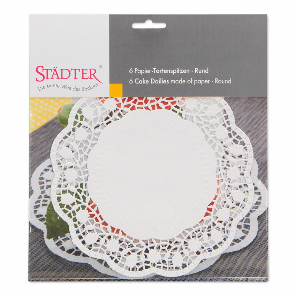 Städter Tortenspitze Rund, 6er Set, Tortenpapier, Tortenunterlage, Tortendeckchen, Papier, Ø 20 cm, 900110