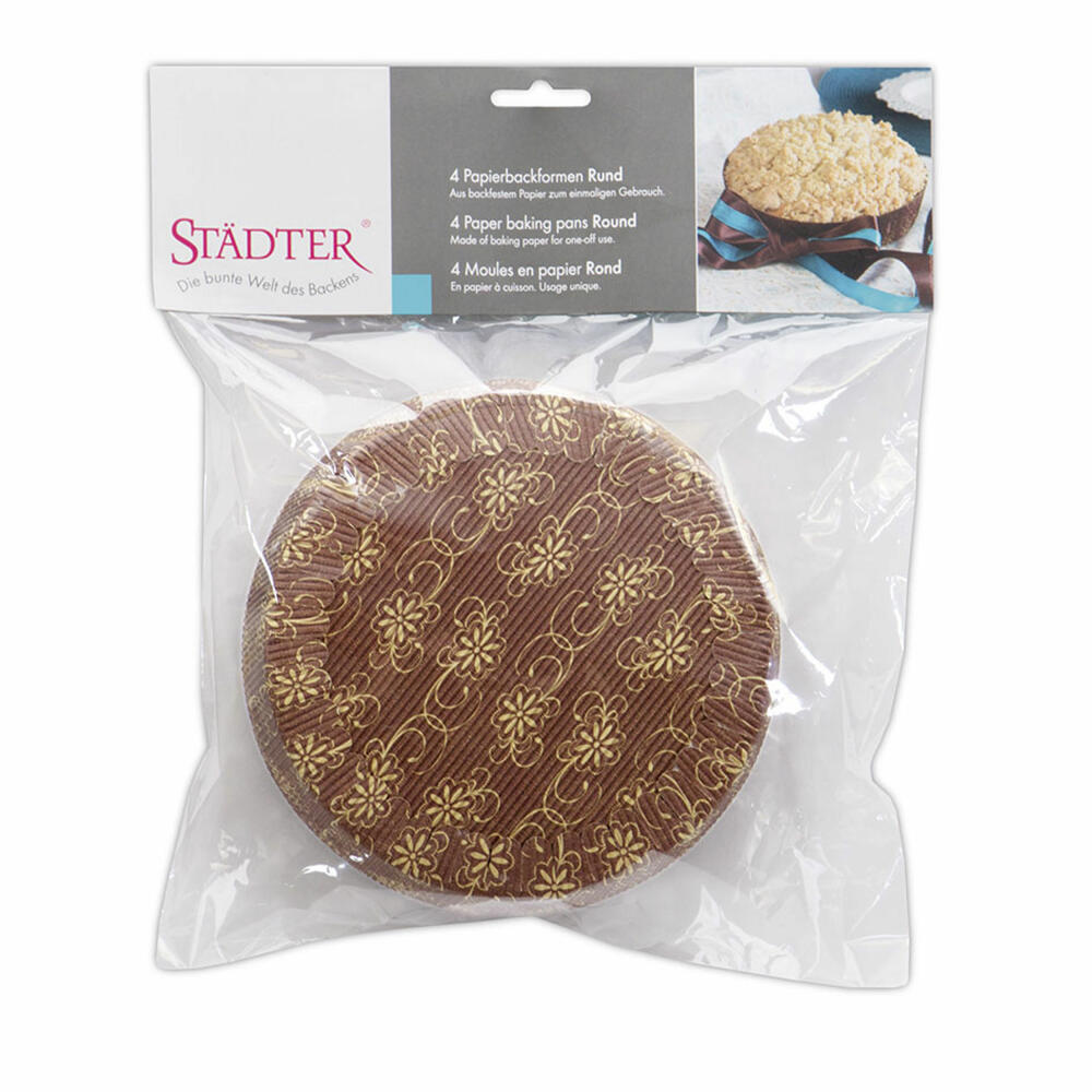 Städter Papier-Backform Rund, 4 Stück, Papierbackform, Kuchenform, Backform, Papier, Ø 18 cm, 903791