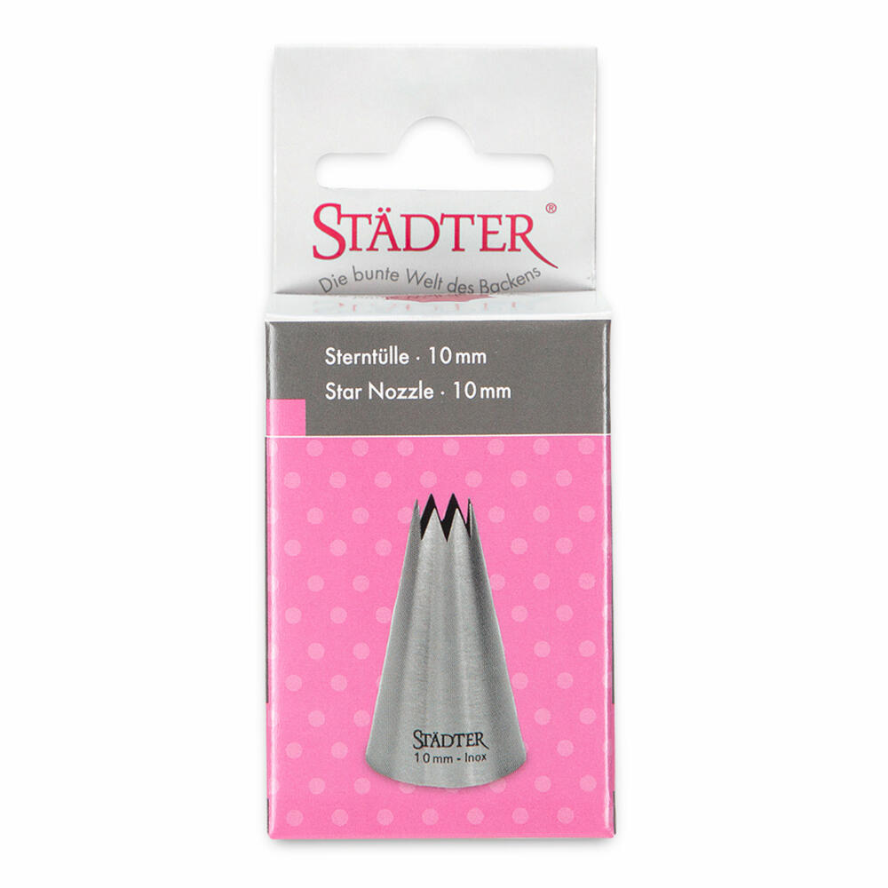 Städter Fine Line star nozzle large, piping nozzle, decorating nozzle, baking accessories, stainless steel, 10 mm, 225107