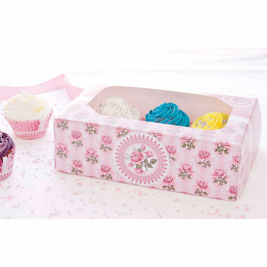 Städter muffin and cupcake box rose garden, set of 2, for 6 muffins, transport box, muffin box, cupcake, cardboard, 24 x 16.5 x 7.5 cm, 336018