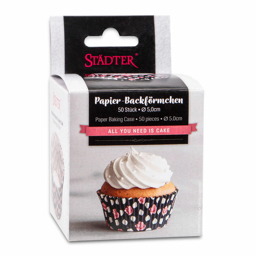 Städter Papier-Backförmchen All You Need Is Cake Maxi, 50 Stück, Papierförmchen, Backform, Muffinförmchen, Papier, 337367