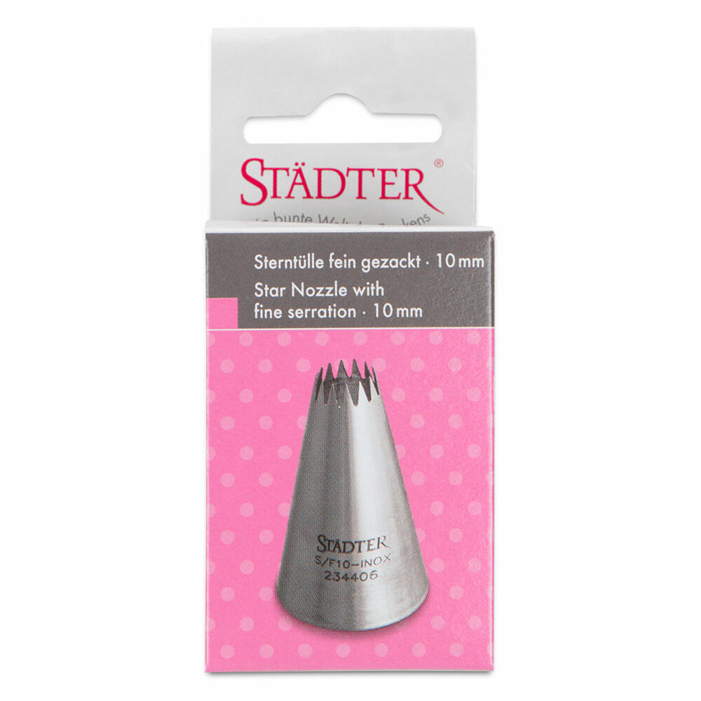 Städter Fine Line star nozzle fine large, piping nozzle, decorating nozzle, baking accessories, stainless steel, 10 mm, 234406