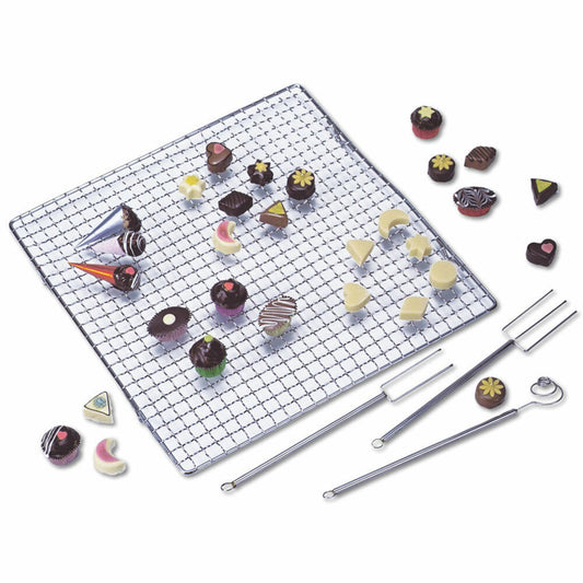 Städter Pralinen-Set, 4-tlg., Pralinen Werkzeug, Pralinengabel, Abtropfgitter, Edelstahl, 350021