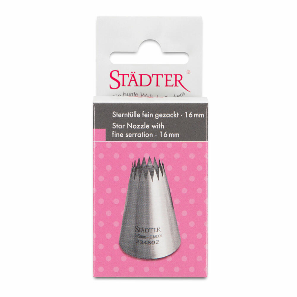 Städter Fine Line star nozzle fine large, piping nozzle, decorating nozzle, baking accessories, stainless steel, 16 mm, 234802