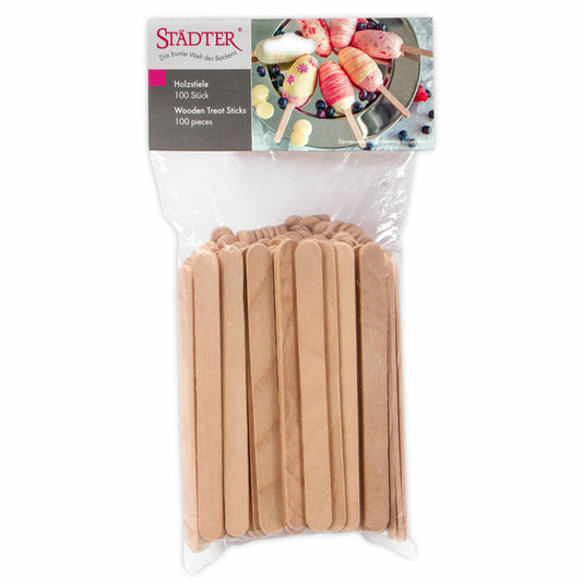 Städter wooden sticks, 100 pieces, ice cream sticks, wooden sticks, ice cream, cake sticks, beech, 11.5 cm, 489547