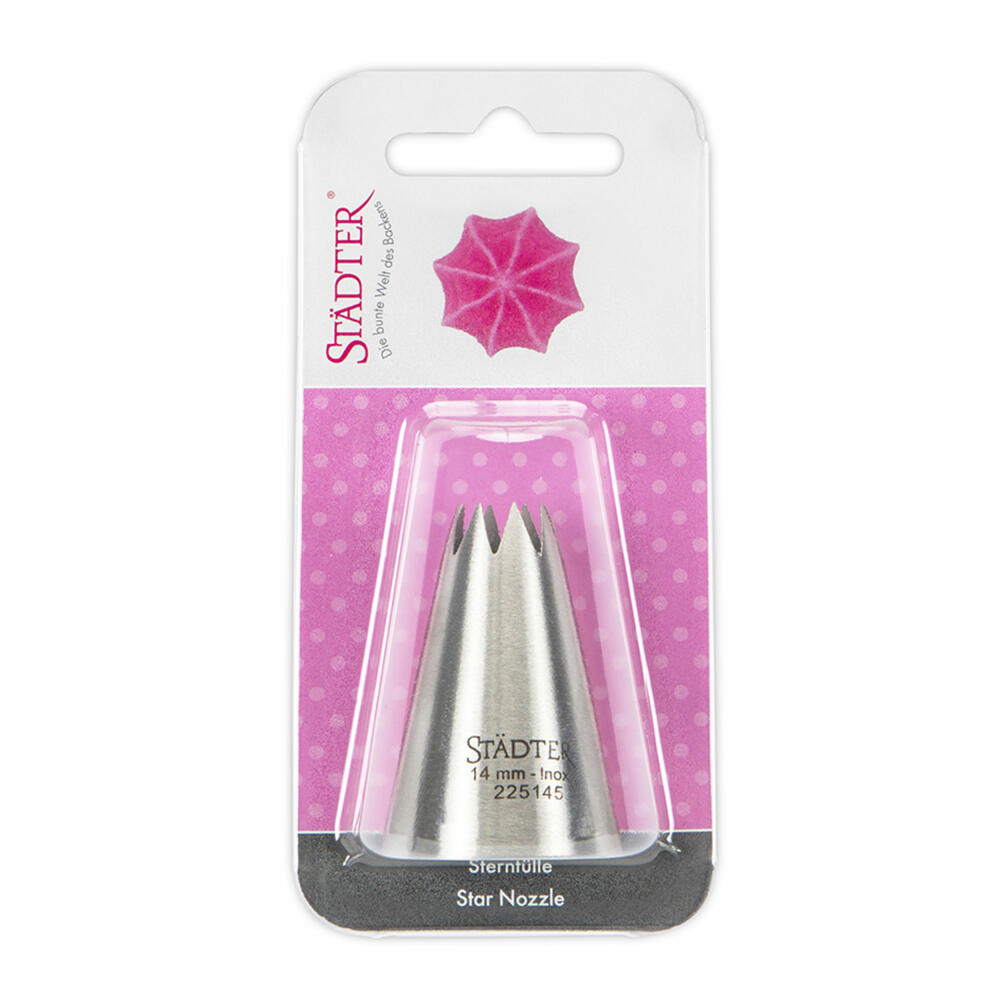 Städter Fine Line star nozzle large, piping nozzle, decorating nozzle, baking accessories, stainless steel, 14 mm, 225145