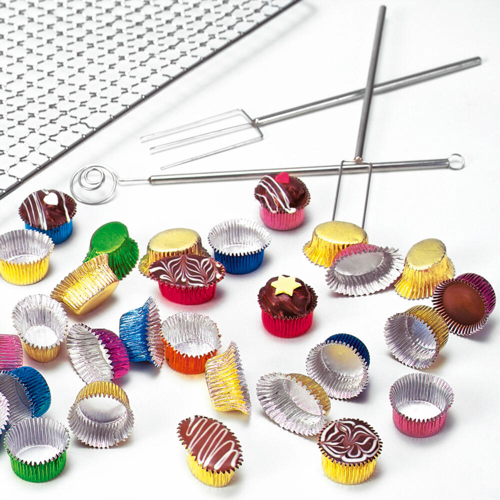 Städter Pralinen-Set, 4-tlg., Pralinen Werkzeug, Pralinengabel, Abtropfgitter, Edelstahl, 350021