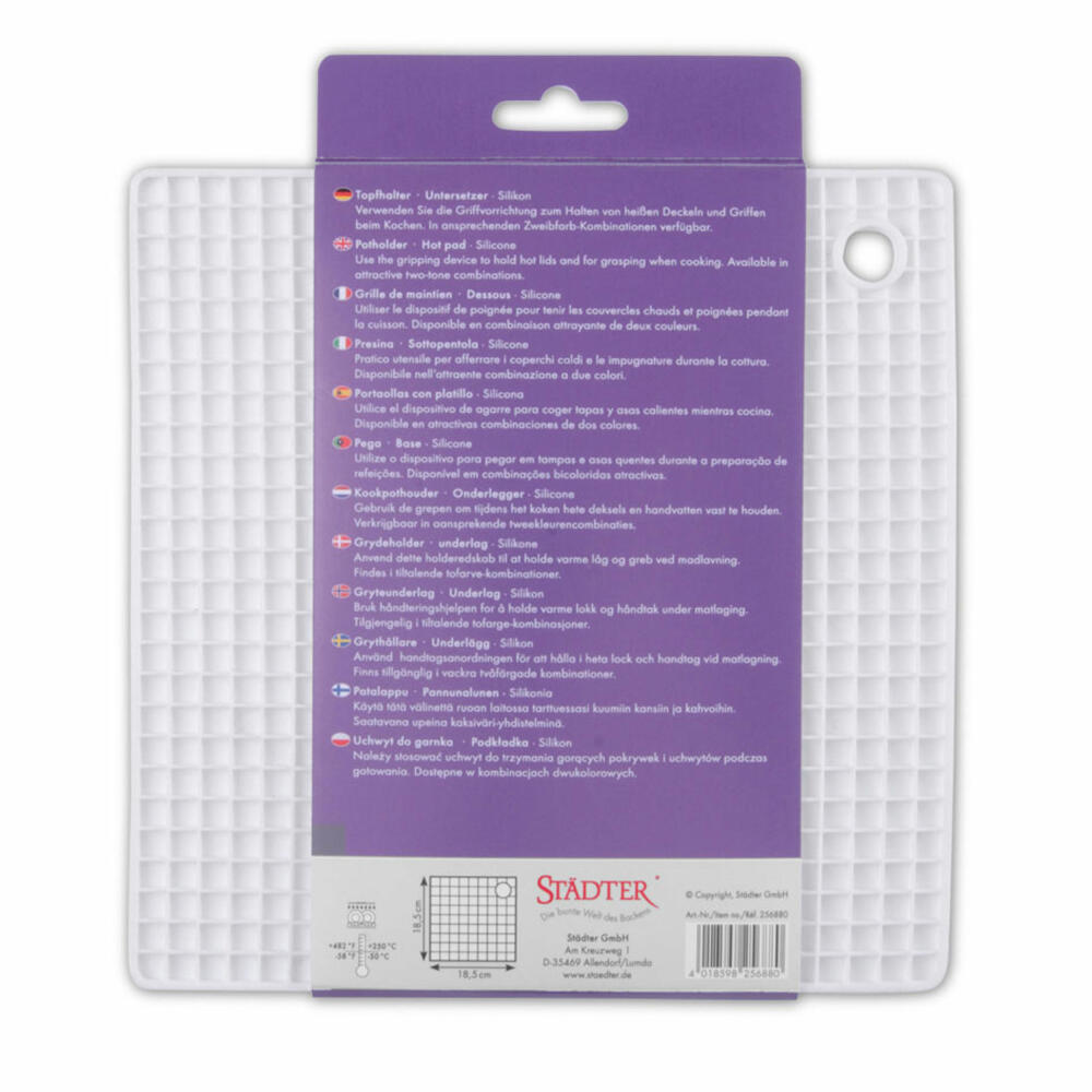 Städter pot holder coaster, pot holder, trivet, silicone, white, 18.5 x 18.5 cm, 256880