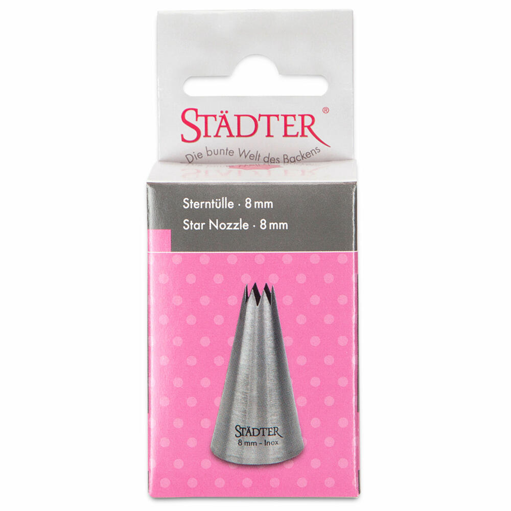 Städter Fine Line star nozzle large, piping nozzle, decorating nozzle, baking accessories, stainless steel, 8 mm, 225084