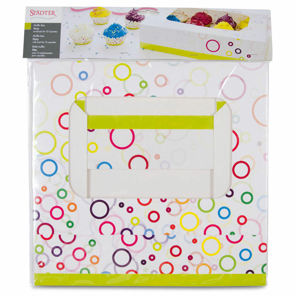 Städter muffin and cupcake box party, for 12 muffins, transport box, muffin box, cupcake, cardboard, 33 x 16.5 x 7.5 cm, 336117