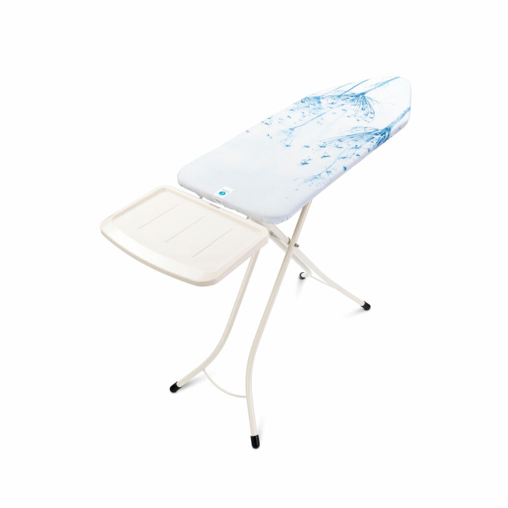 Brabantia ironing board, ironing board 124x45 cm (size C), with steam station shelf, solid, tubular frame 25 mm, Cotton Flower / Ivory, 108884