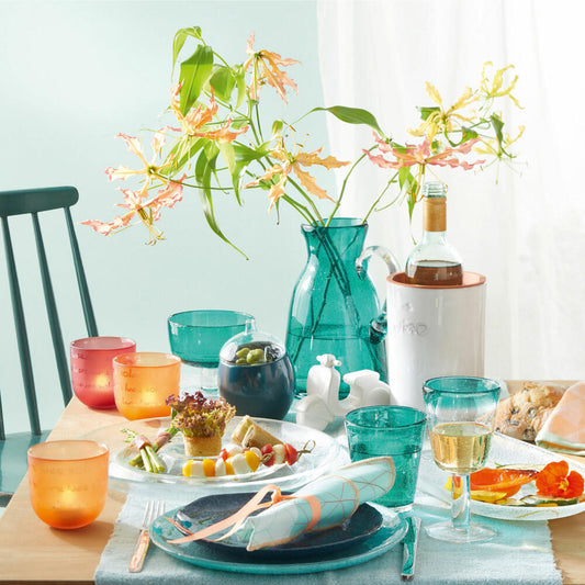 Leonardo Burano bowl on foot, set of 6, glass bowl, ice cream bowl, dessert bowl, small bowl, glass, Laguna, turquoise, Ø 12 cm, 034755