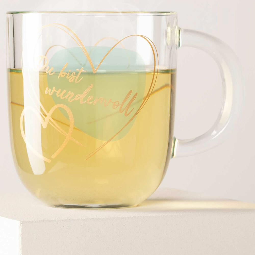 Leonardo Mug Emozione You are wonderful, mug with handle, soda-lime glass, turquoise, 400 ml, 033231