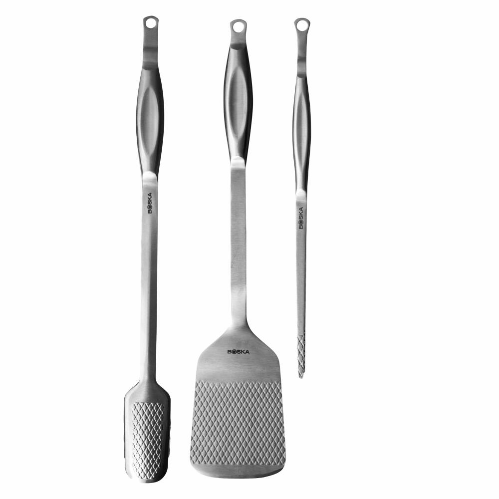 Boska Essential BBQ Tools Monaco+ grill tool set 3-piece, tweezers, spatula, tongs, stainless steel, silver-colored, 320044