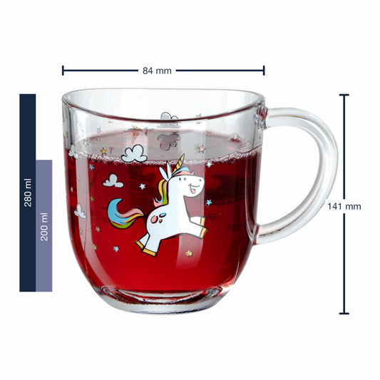 Leonardo Bambini Unicorn Mug, Glass Cup, Children's Mug, Soda-Lime Glass, Multi-Coloured, 280 ml, 022902